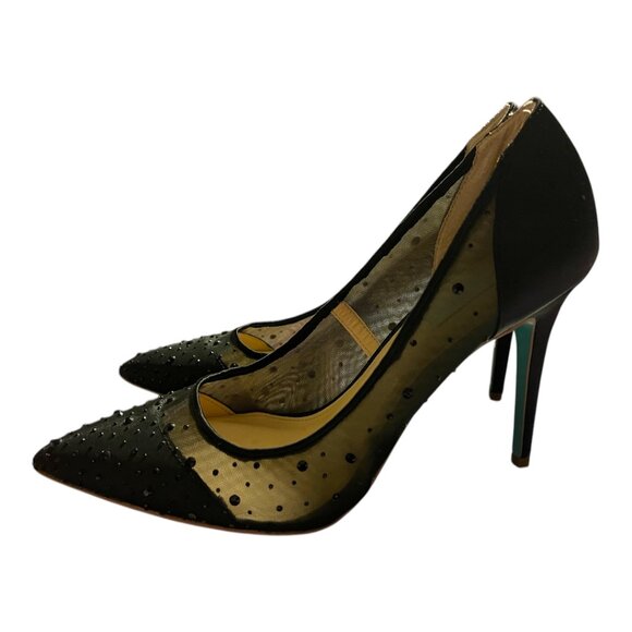 Betsey Johnson Black Rhinestone Mesh Pointy Toe Pumps - Picture 3 of 13